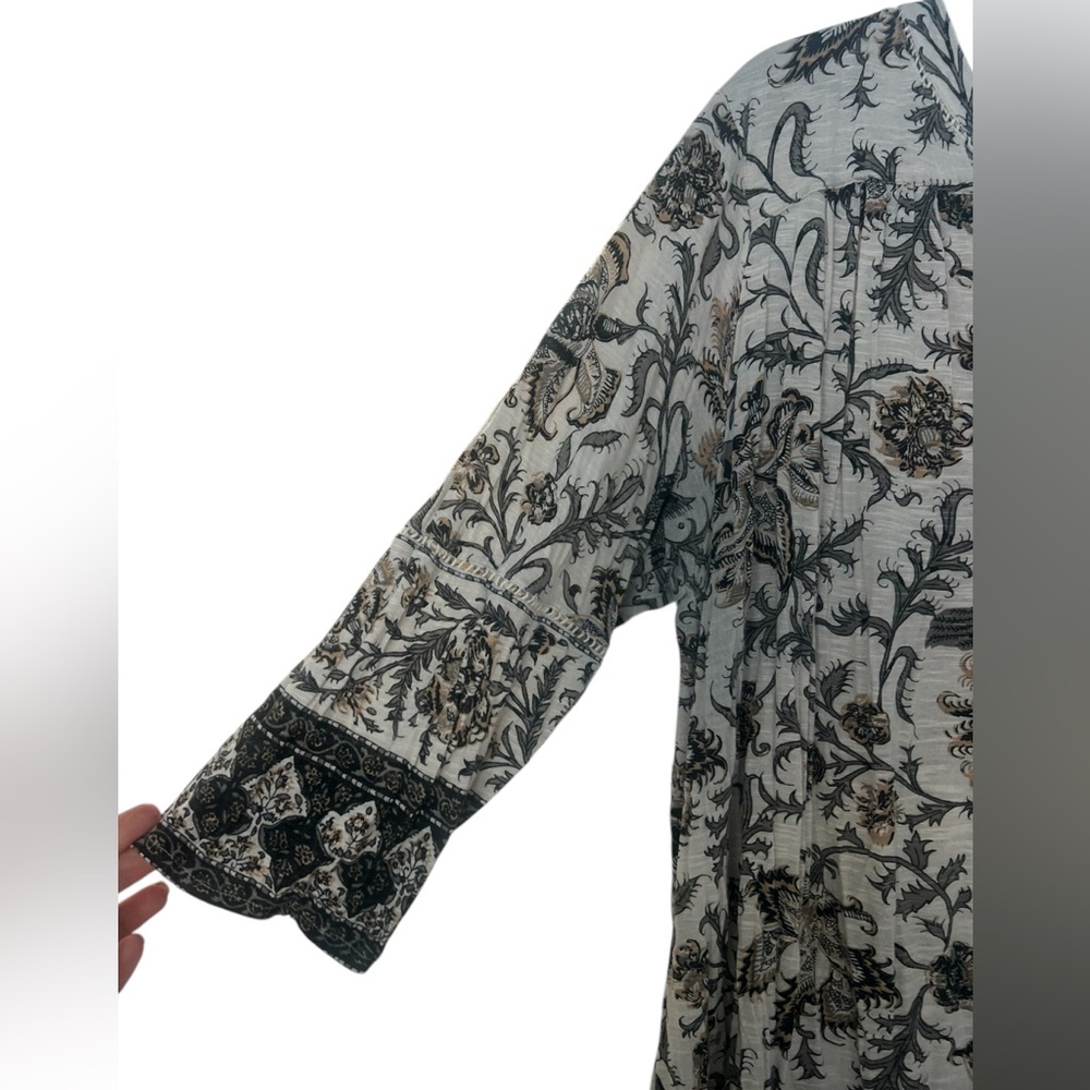Lucky Brand 3/4 Sleeve Floral /Bird Peasant Split Neck Top size 2X Boho - Picture 6 of 10